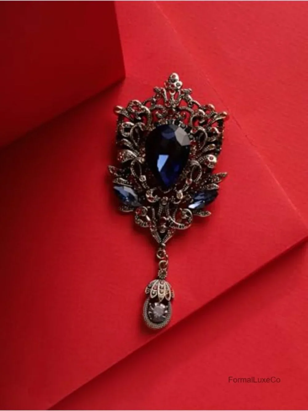 Large Cameo Brooch Pin Alloy Gold Tone Multicolor Crystal Bridal Jewelry